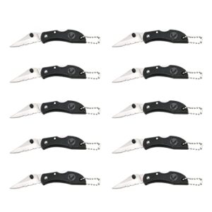 keychain knife - surgical stainless steel half-serrated 1 7/8" blade for cutting cord or twine - light plastic handle - 2 1/2" folded, 4 1/4" open - set of 10