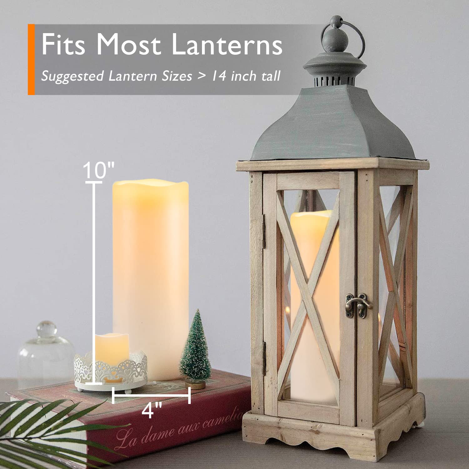 Homemory 10" x 4" Large Waterproof Outdoor Flameless Candles with Remote Control and Timer, Battery Operated Flickering LED Pillar Candles for Outdoor Larterns, Porch, Long Lasting, Set of 2