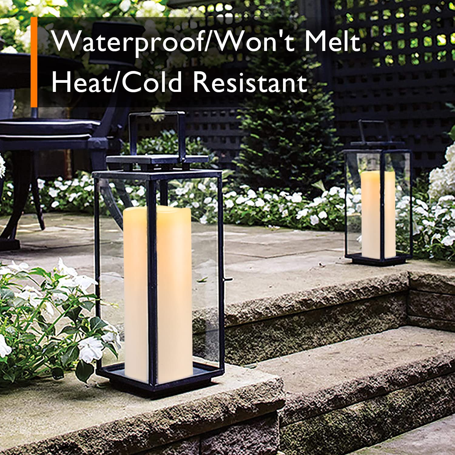 Homemory 10" x 4" Large Waterproof Outdoor Flameless Candles with Remote Control and Timer, Battery Operated Flickering LED Pillar Candles for Outdoor Larterns, Porch, Long Lasting, Set of 2