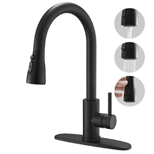 besy brass single handle kitchen faucet with pull down sprayer,rv high-arc kitchen sink faucet with pull out sprayer,single lever 3 function laundry room faucet,matte black (1 or 3 hole)