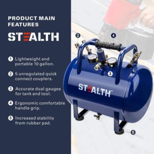 STEALTH Air Tank, High-Pressure 10-gallon Air Tank with Maximum 225PSI Pressure, Rubber Reinforced Handle Design (Blue, SAA-110T)