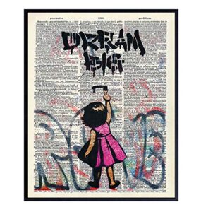 motivational graffiti dictionary art for room decorations, home, apartment or office decor - upcycled wall art poster print photo - unique modern street art and gift for women entrepreneurs