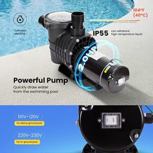 VIVOHOME Upgraded CEC Certificated 2.0 HP 6800 GPH Powerful Self-Priming Pool Pump with Strainer Basket for Pool 15,000-30,000 Gallons w/ 1.5&2.0 inch inlet