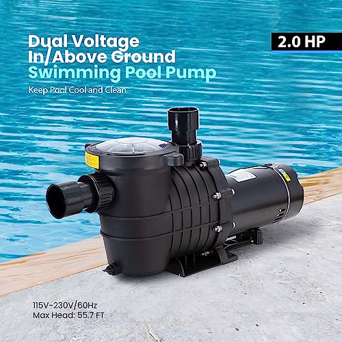 VIVOHOME Upgraded CEC Certificated 2.0 HP 6800 GPH Powerful Self-Priming Pool Pump with Strainer Basket for Pool 15,000-30,000 Gallons w/ 1.5&2.0 inch inlet