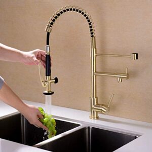 EKRTE Brushed Gold Kitchen Faucet, Commercial Style Pre-Rinse Kitchen Faucets with Pull Down Sprayer, Spot Free Single Handle Kitchen Sink Faucet