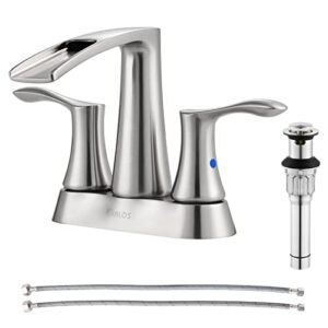 parlos 2 handles waterfall bathroom faucet with metal pop-up drain and faucet supply lines, brushed nickel, demeter 1431702