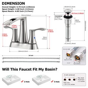 PARLOS 2 Handles Waterfall Bathroom Faucet with Metal Pop-up Drain and Faucet Supply Lines, Brushed Nickel, Demeter 1431702