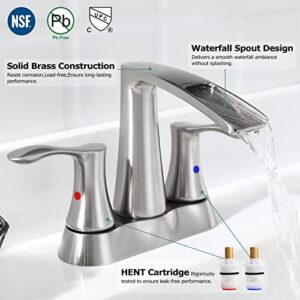 PARLOS 2 Handles Waterfall Bathroom Faucet with Metal Pop-up Drain and Faucet Supply Lines, Brushed Nickel, Demeter 1431702