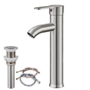 gotonovo bathroom sink faucet lavatory vanity mixer bar tap combo single hole single handle deck mount with water supply lines brushed nickel vessel with metal pop up drain