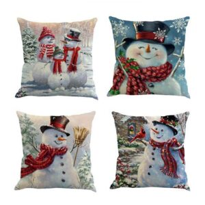 throw pillow cover 18 x 18 inches set of 4 - christmas series cushion cover case pillow custom zippered square pillowcase(christmas snowman)