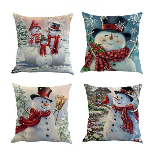 Throw Pillow Cover 18 x 18 Inches Set of 4 - Christmas Series Cushion Cover Case Pillow Custom Zippered Square Pillowcase(Christmas Snowman)