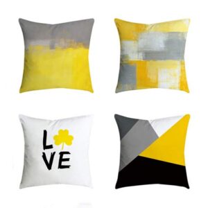 outdoor decorative throw pillow covers cushion cases home decor accent square 18 x 18 set of 4 for couch sofa,geometric yellow&lemon color