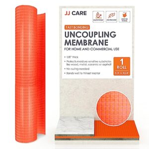 jj care uncoupling membrane 1/8 underlayment [3.3ft x 32.8ft / 108sq ft] - anti-fracture tile underlayment roll, crack prevention membrane, uncoupling membrane for under tile, bathroom wall & floor