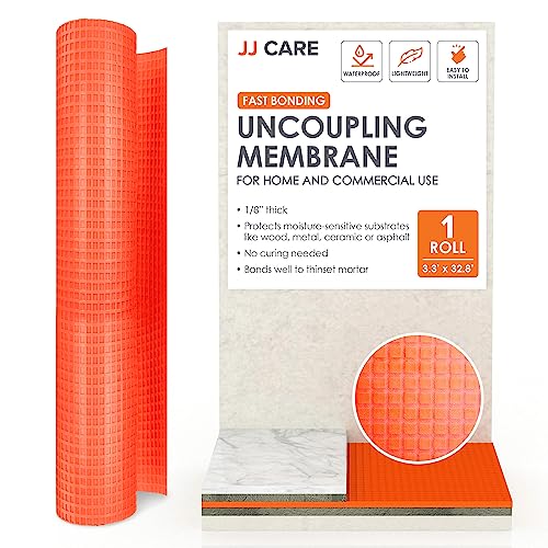 JJ CARE Uncoupling Membrane 1/8 Underlayment [3.3ft x 32.8ft / 108sq ft] - Anti-Fracture Tile Underlayment Roll, Crack Prevention Membrane, Uncoupling Membrane for Under Tile, Bathroom Wall & Floor