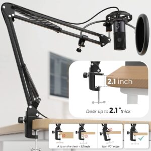 FIFINE Studio Condenser USB Microphone Computer PC Microphone Kit with Adjustable Boom Arm Stand Shock Mount for Instruments Voice Overs Recording Podcasting YouTube Vocal Gaming Streaming-T669