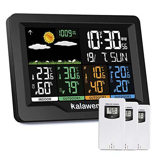 Kalawen Home Wireless Weather Station Multiple Sensors with Atomic Clock, Indoor/Outdoor Thermometer Wireless Humidity Barometer Monitor