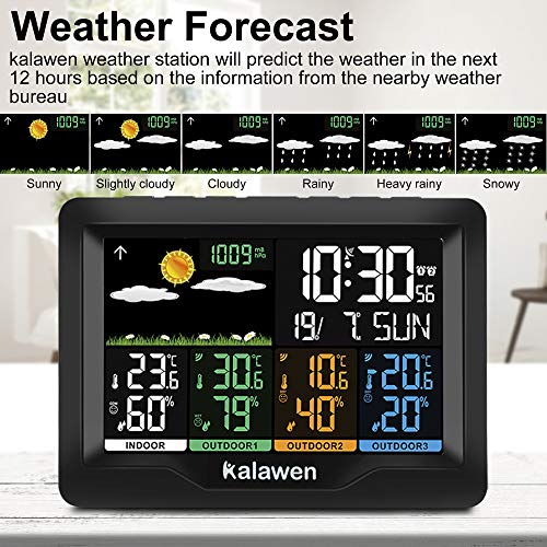 Kalawen Home Wireless Weather Station Multiple Sensors with Atomic Clock, Indoor/Outdoor Thermometer Wireless Humidity Barometer Monitor