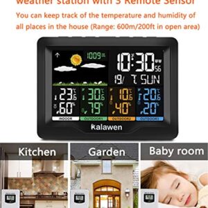 Kalawen Home Wireless Weather Station Multiple Sensors with Atomic Clock, Indoor/Outdoor Thermometer Wireless Humidity Barometer Monitor