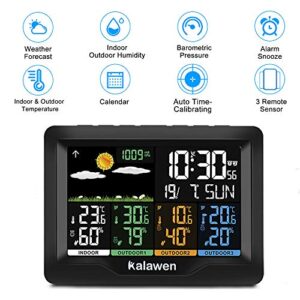 Kalawen Home Wireless Weather Station Multiple Sensors with Atomic Clock, Indoor/Outdoor Thermometer Wireless Humidity Barometer Monitor