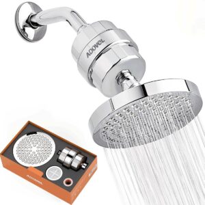 adovel high output shower head and hard water filter, 15 stage shower filter removes chlorine & harmful substances, water softener showerhead for bathroom, rain shower, 1 replaceable filter cartridge