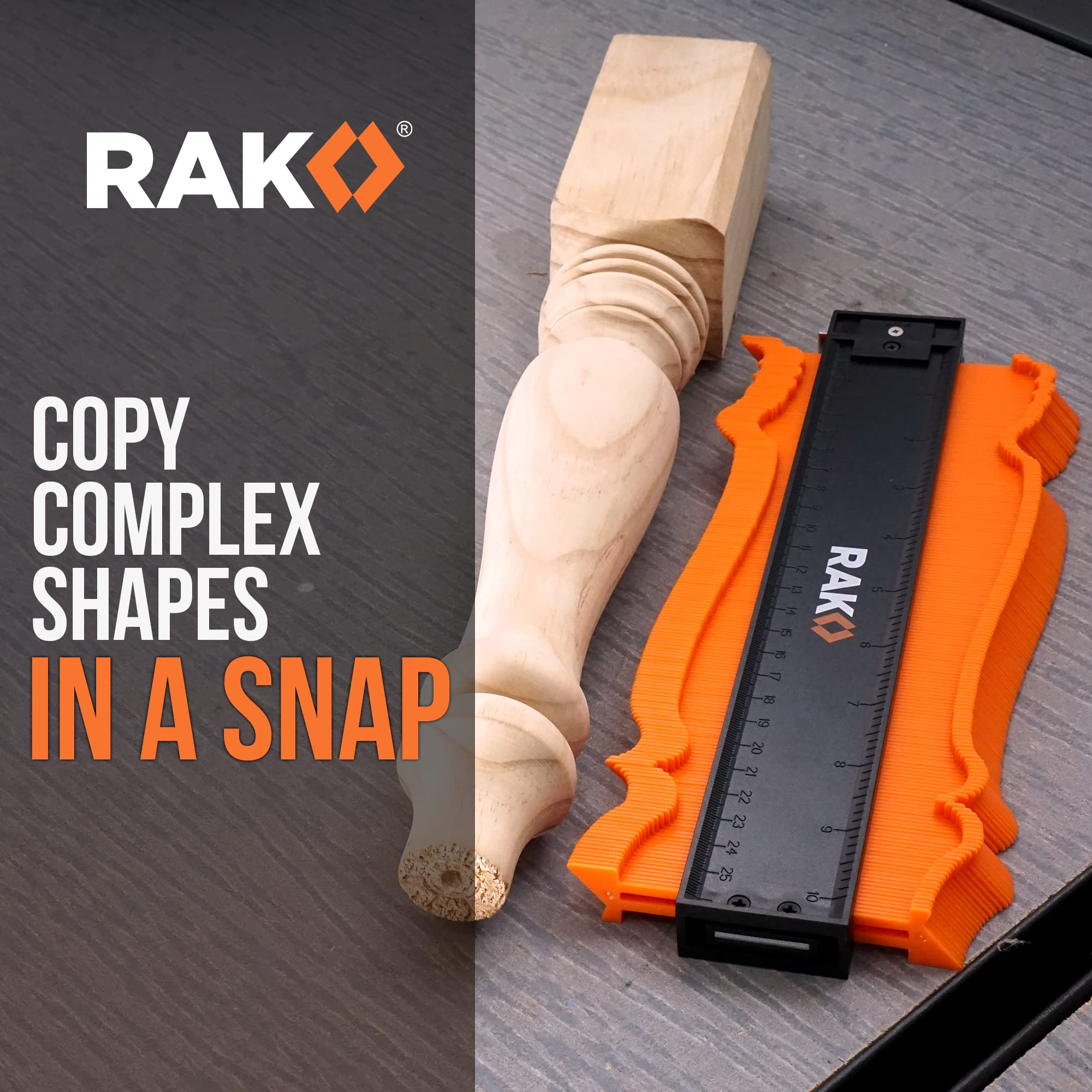RAK Contour Gauge - Christmas Gifts for Dad - 10 Inch Edge Profile Measuring Tool with Lock - Adjustable Irregular Shape Outline of Flooring, Laying Tile, Woodwork, Construction - Stocking Stuffers
