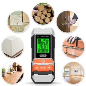 Dr.meter Wood Moisture Meter, 2 in 1 Pin & Pinless Moisture Tester, Digital Dampness Moisture Sensor Detector for Wood Firewood Drywall Paper Floor Woodworking, Water Leak Detector