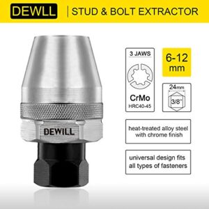 DEWILL Broken Bolt Remover, Stud Extractor Tool to Locks and Removes 1/4-Inch to 1/2-Inch Rounded Studs, Hexagonal Flat - Suitable for Rust, Painted, Damaged Waste Bolts