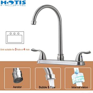 HOTIS HOME Brushed Nickel 3 Hole Kitchen Faucet, 2 Handle 4 Hole Kitchen Faucet, High Arc Swivel Spout Stainless Steel Sink Faucet for Rv Camper