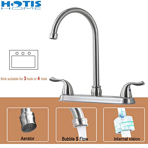 HOTIS HOME Brushed Nickel 3 Hole Kitchen Faucet, 2 Handle 4 Hole Kitchen Faucet, High Arc Swivel Spout Stainless Steel Sink Faucet for Rv Camper