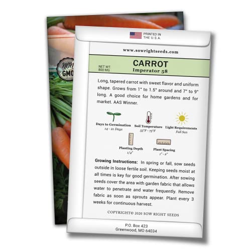 Sow Right Seeds - Imperator 58 Carrot Seed for Planting - Non-GMO Heirloom Packet with Instructions to Plant a Home Vegetable Garden - Indoors or Outdoors - Long Variety, Super Sweet (1)