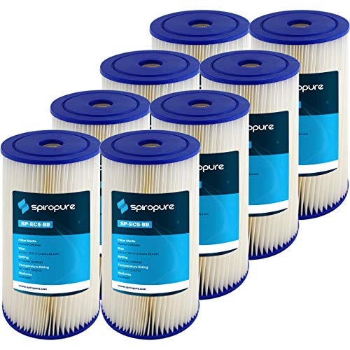 SpiroPure SP-EC5-BB 10x4.5 5 Micron Pleated Cellulose Sediment Water Filter Cartridge ECP5-BB 255490-43 CP5-BBS (Case of 8)