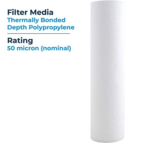 SpiroPure SP-PD50 10x2.5 50 Micron Thermal Bonded Grooved Polypropylene Sediment Water Filter Cartridge PD-50-934 155752-43 (Case of 24)