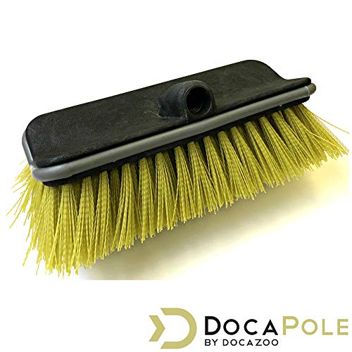 DocaPole Hard Bristle Deck Brush and Bi-Level Scrub Brush Extension Pole Attachment (11”) | Long Handle Scrub Brush and Deck Brush for Deck, House Siding, Brick, Concrete and More (Pole Not Included)