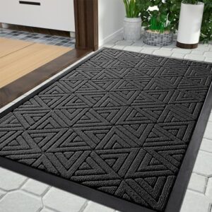 yimobra door mat outdoor entrance, heavy duty durable front welcome matt for outside home entry, back patio floor porch garage office, low profile, easy clean, waterproof, 29.5 x 17, black