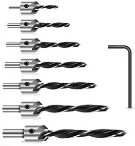 werkzeug countersink drill bit set, wood drill bit set with one hex-key, high carbon steel smart drill bit for woodworking adjustable carpentry reamer plated (7 pcs)