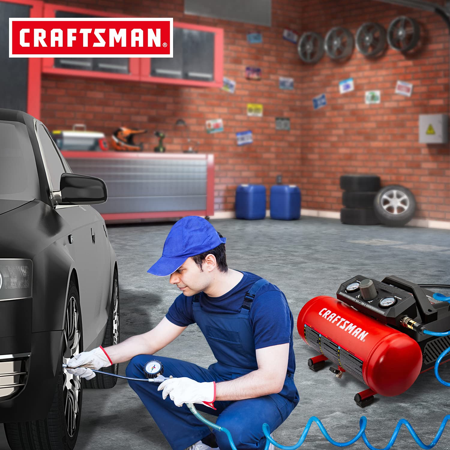 Craftsman Air Compressor, 1.5 Gallon 3/4 HP Max 135 PSI Pressure, 1.5 CFM@90psi and 2.2 CFM@40psi, Stainless Steel Portable Oil Free Maintenance Free Compressor, CMXECXA0200141A