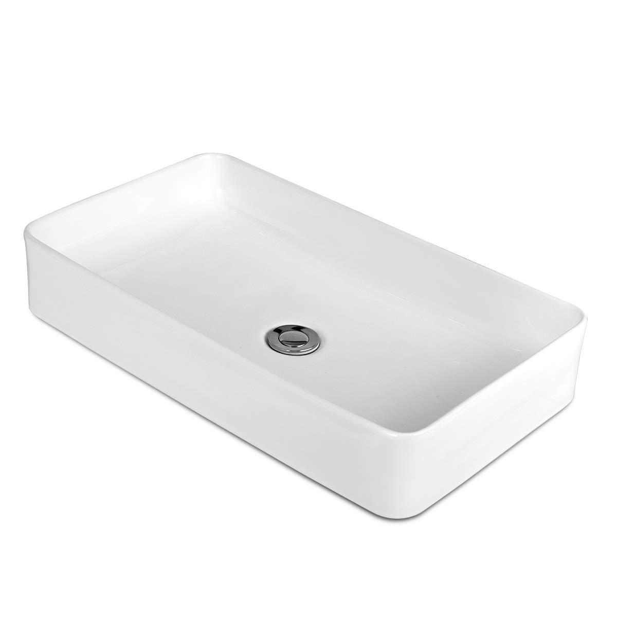 Tangkula 24" x 14" Rectangle Bathroom Vessel Sink, Porcelain Porcelain Ceramic Above Counter, Basin Vessel Vanity Sink Art Basin with Pop-up Drain, Ideal for Home, Restaurant and Hotel, White