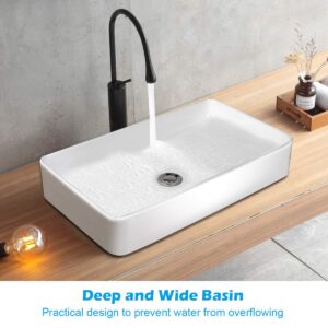 Tangkula 24" x 14" Rectangle Bathroom Vessel Sink, Porcelain Porcelain Ceramic Above Counter, Basin Vessel Vanity Sink Art Basin with Pop-up Drain, Ideal for Home, Restaurant and Hotel, White