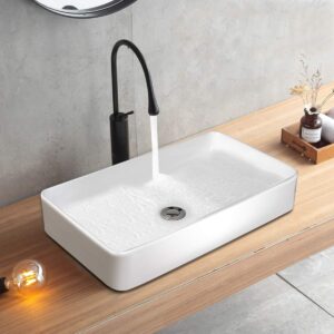 Tangkula 24" x 14" Rectangle Bathroom Vessel Sink, Porcelain Porcelain Ceramic Above Counter, Basin Vessel Vanity Sink Art Basin with Pop-up Drain, Ideal for Home, Restaurant and Hotel, White