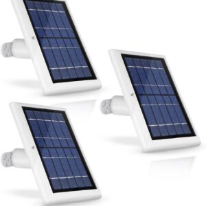 Wasserstein Solar Panel Compatible with Ring Spotlight Cam Plus/Pro/Battery, and Ring Stick Up Cam Battery - Includes Barrel Plug with USB C Adapter - 2W 5V Charging (3 Pack, White)