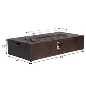 COSIEST Outdoor Propane Fire Pit Table 56-inch x 28-inch Rectangle Bronze Compact Concrete-Like Finish, 50,000 BTU,Wind Guard, Tank Outside, Free Lava Rocks, Fits 20lb Tank Outside, Raincover