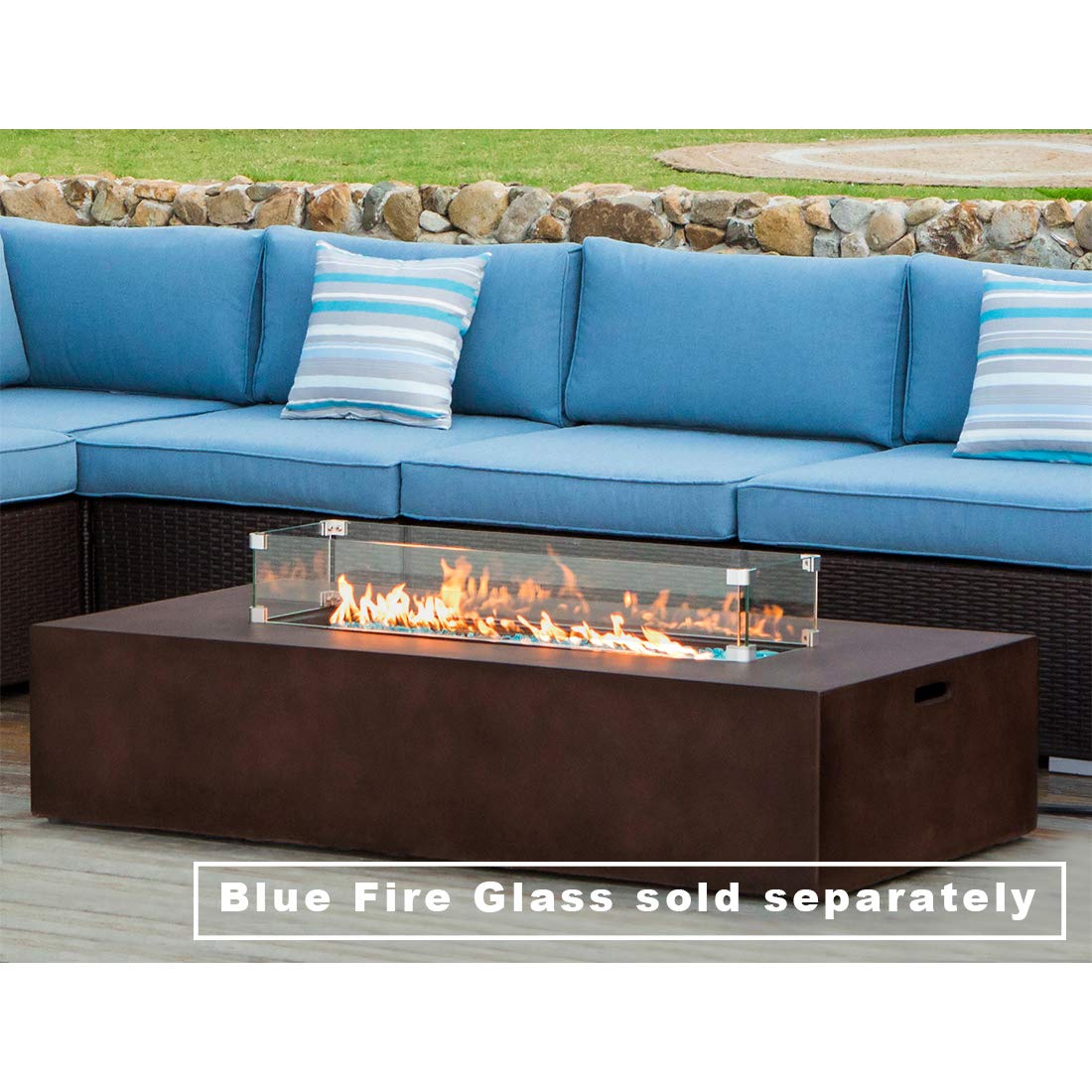 COSIEST Outdoor Propane Fire Pit Table 56-inch x 28-inch Rectangle Bronze Compact Concrete-Like Finish, 50,000 BTU,Wind Guard, Tank Outside, Free Lava Rocks, Fits 20lb Tank Outside, Raincover