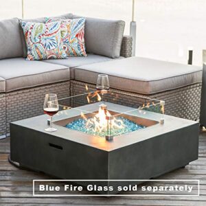 COSIEST Outdoor Propane Fire Pit Coffee Table w Greyish-Green Square Faux Stone 35-inch Planter Base, 50,000 BTU Stainless Steel Burner, Wind Guard, Tank Outside and Rain Cover