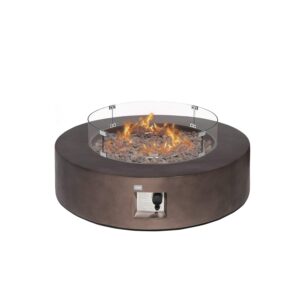 cosiest outdoor propane fire pit coffee table w dark bronze 40.5-inch round base patio heater, 50,000 btu stainless steel burner, wind guard, tank outside, free lava rocks, waterproof cover