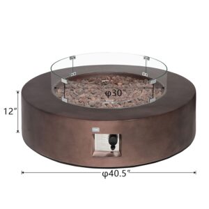 COSIEST Outdoor Propane Fire Pit Coffee Table w Dark Bronze 40.5-inch Round Base Patio Heater, 50,000 BTU Stainless Steel Burner, Wind Guard, Tank Outside, Free Lava Rocks, Waterproof Cover