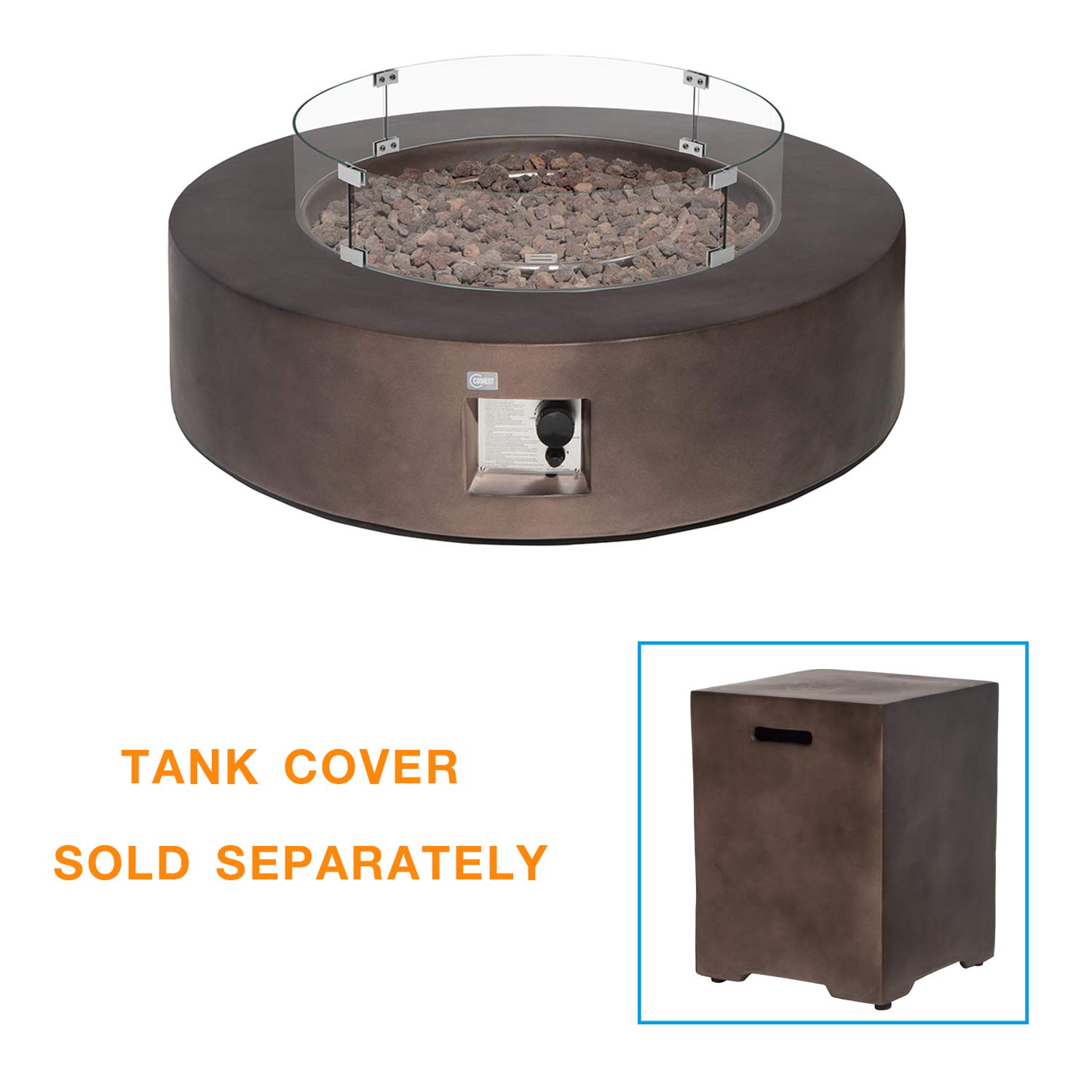 COSIEST Outdoor Propane Fire Pit Coffee Table w Dark Bronze 40.5-inch Round Base Patio Heater, 50,000 BTU Stainless Steel Burner, Wind Guard, Tank Outside, Free Lava Rocks, Waterproof Cover