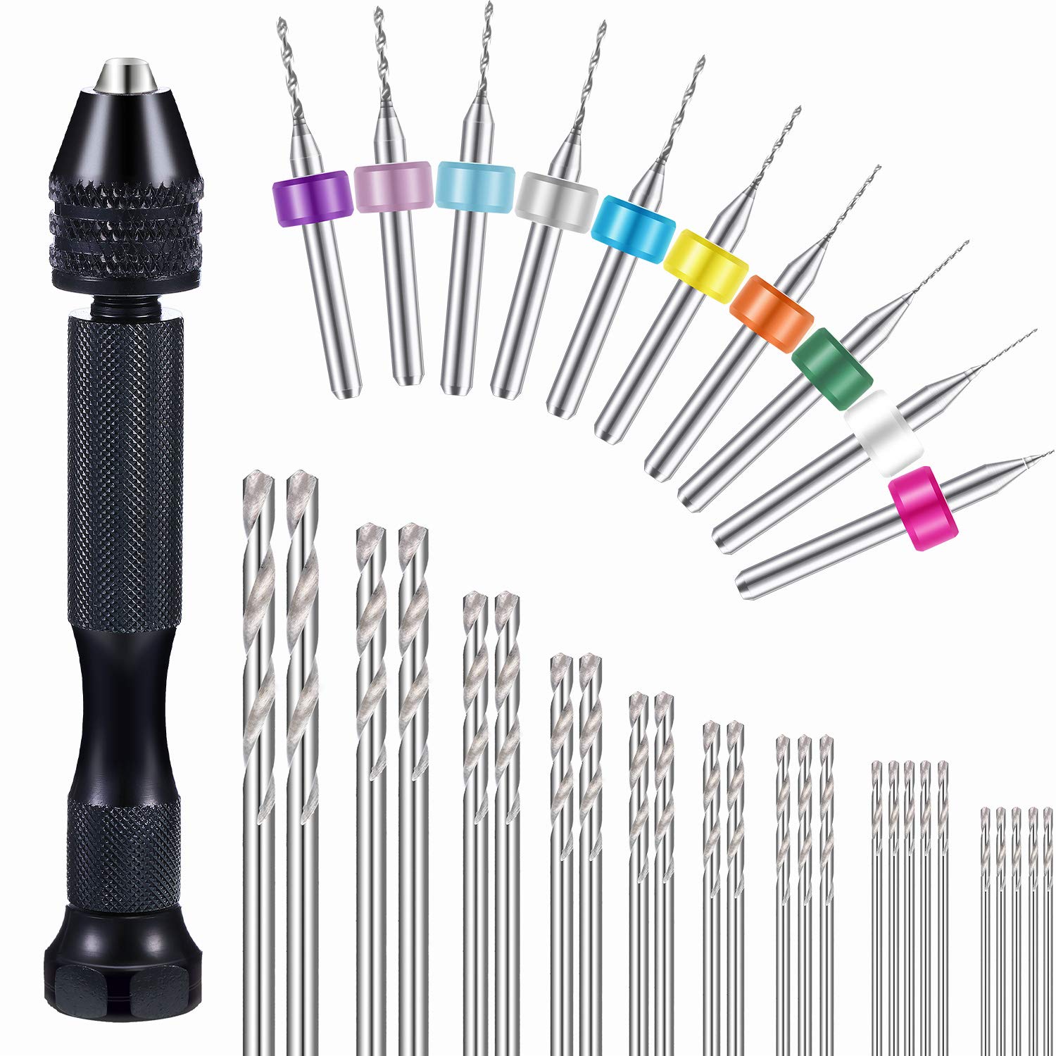 Mudder 36 Pieces Hand Drill Set, Include Pin Vise Hand Drill, Mini Drills and Twist Drills for Craft Carving DIY (0.3-1.2 mm PCB Drill)