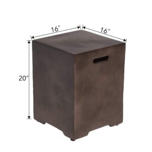 COSIEST Outdoor Hideaway Tank Table for Gas Fire Pits, Hides Standard 20lb 16-inch Propane Tank Cover, Concrete Bronze Finish, Side Handles