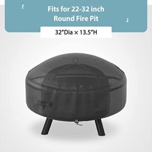 SHINESTAR Durable Round Fire Pit Cover for 22-32 Inch Fire Pit - Waterproof and Windproof, with Straps and Built-in Vents, 32 Dia x 13.5 H, Black
