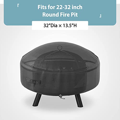 SHINESTAR Durable Round Fire Pit Cover for 22-32 Inch Fire Pit - Waterproof and Windproof, with Straps and Built-in Vents, 32 Dia x 13.5 H, Black